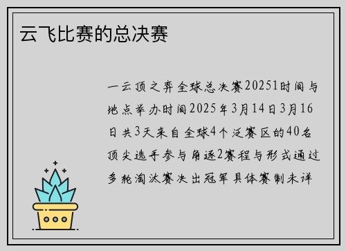云飞比赛的总决赛